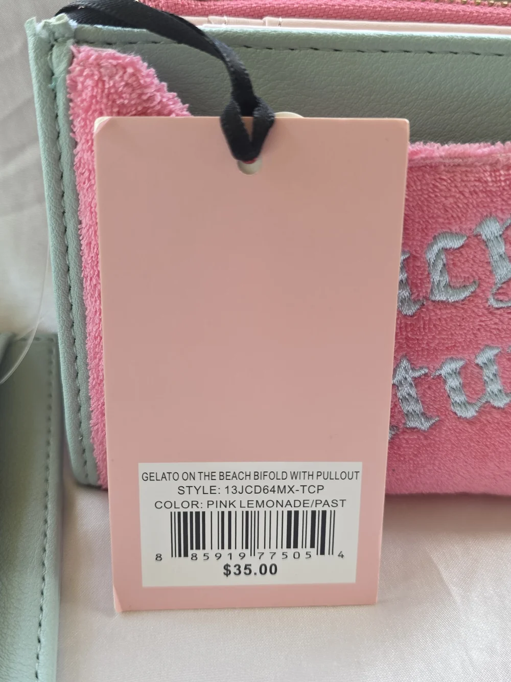 Juicy Couture Pink Terry Card Wallet & Card Holder Mint Trim & Gold Heart Charm